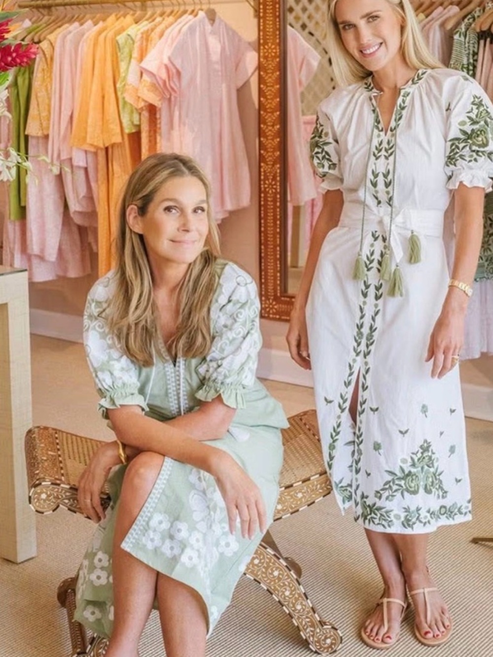 Direct from Manufacturer! Julia Amory Embroidered Coatue Midi Dress Sage & White - Picture 3 of 9